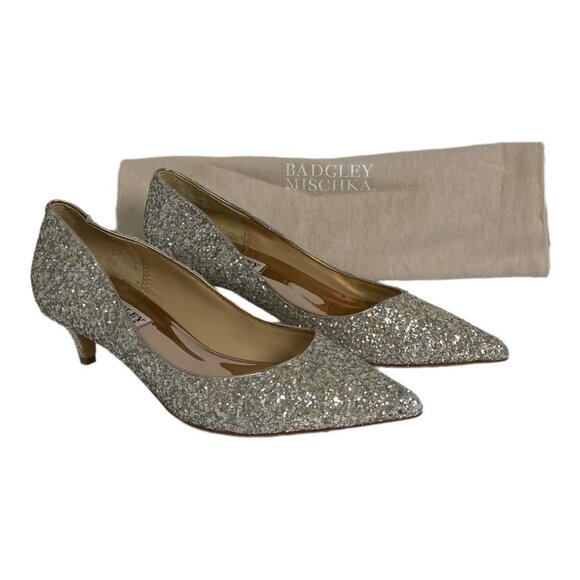 NWT Badgley Mischka Madison II Pump Champagne‎ Glitter Size 6 Pointed Toe Heels - Picture 2 of 14